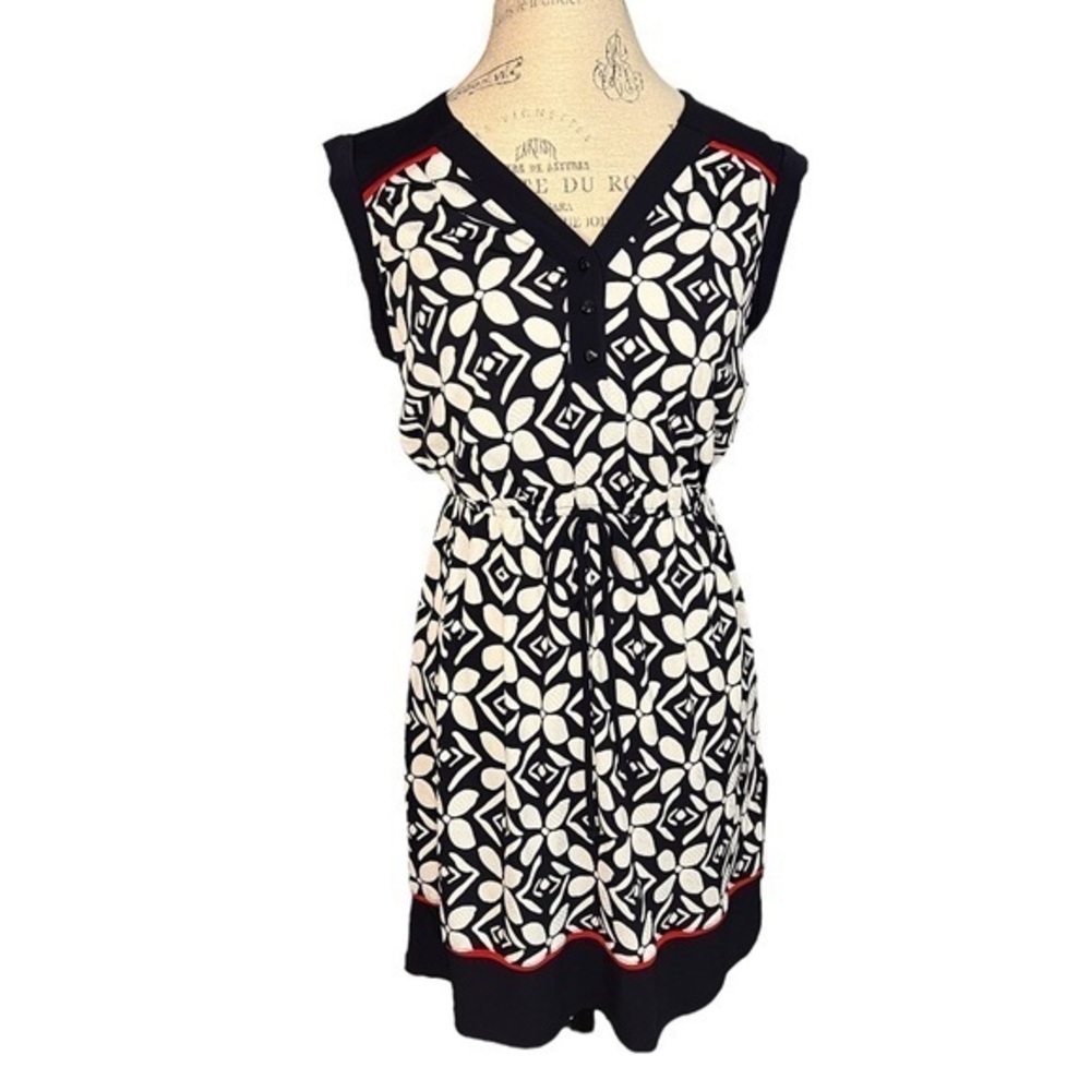 Enfocus textured, floral pattern dress, v-neck, sleeveless, elastic - si…